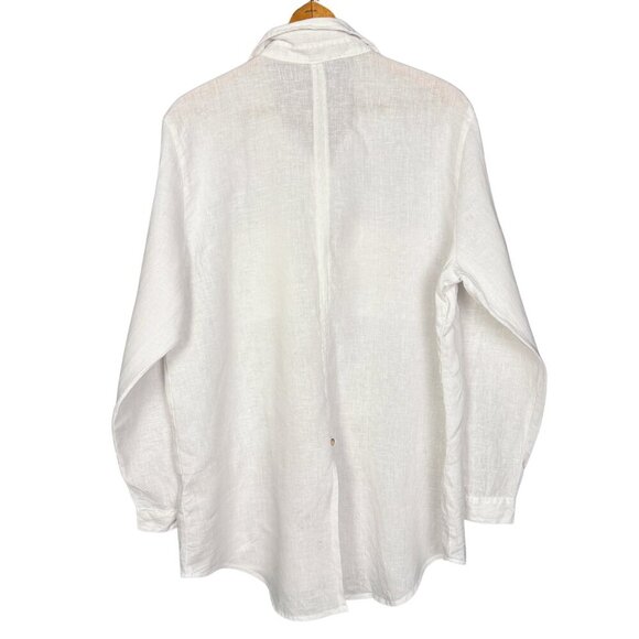 Primark White Linen Button Front Long Sleeve Shirt Blouse with Pockets - Picture 3 of 8